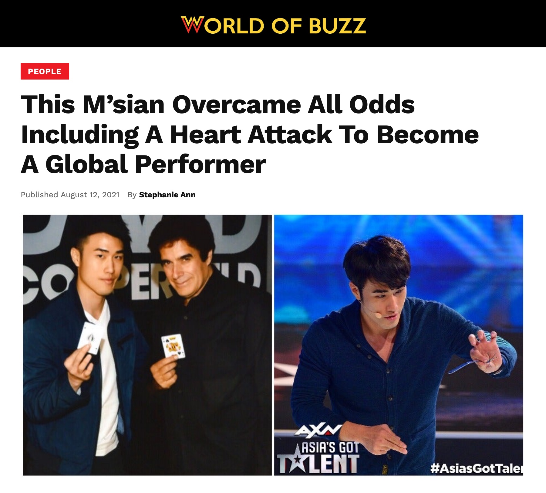 World of Buzz feature: "This M'sian Overcame All Odds Including A Heart Attack To Become A Global Performer"